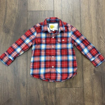 Camisa Mini Boden vermelha flanela com botões, tamanho 3-4 - Imagem 1 de 4