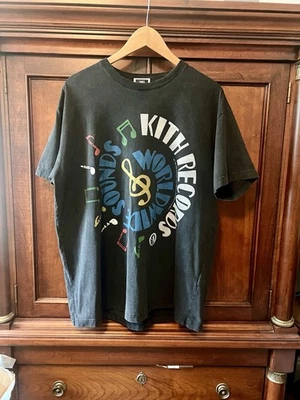 Camiseta Para Hombre Grande Kith Records Vintage Negra Gráfica Camiseta S/S 2024 Impecable Foto 1 de 4