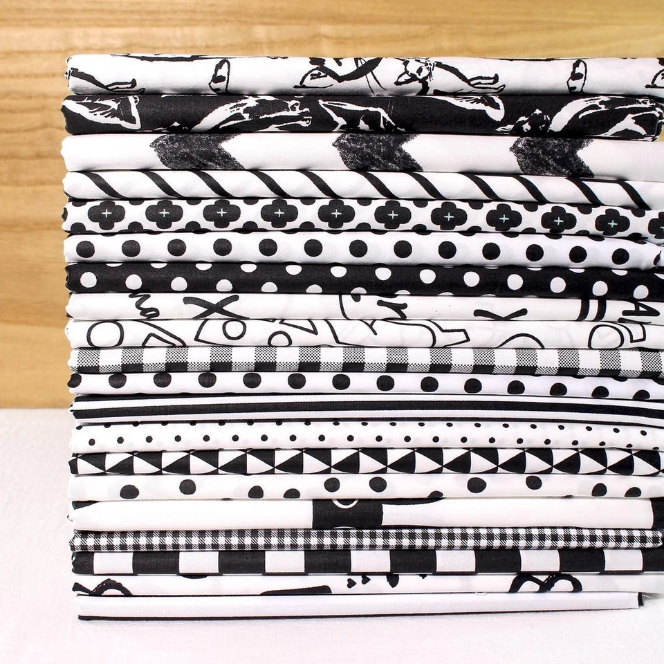 20 Black White Cotton Fabric Scraps Remnant 8" Precut Squares Quilting Sewing - Image 1 of 4