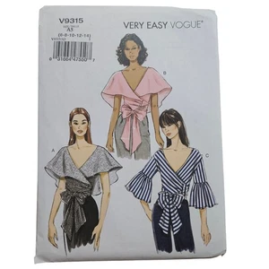 Vogue Misses' Top V9315 Very Easy Sz 6-14 Wrap Blouse V Neck Long or No Sleeves  - Picture 1 of 3