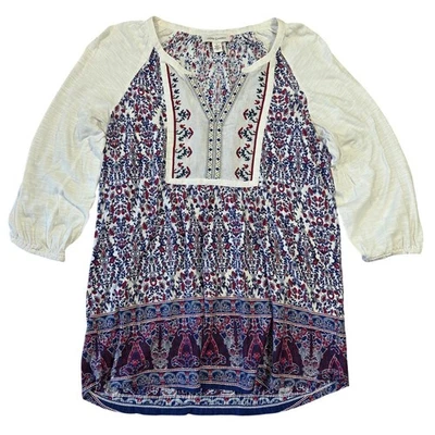 Blusa Boho Chic Vintage America Campesina Top Pequeña Estampado Floral Manga 3/4 Foto 1 de 4