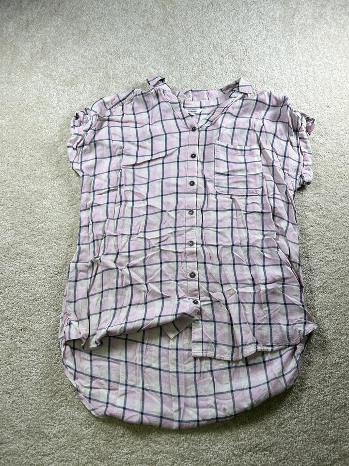 Camisa Sonoma Feminina Pequena Rosa Azul Xadrez Manga Enrolada com Botões 100% Modal - Imagem 1 de 4