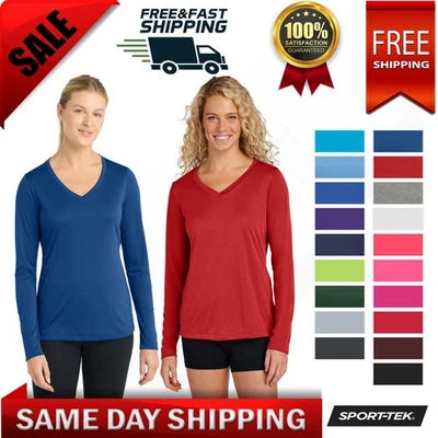 Camiseta de competidor Sport-Tek para mujer cuello en V 100 % poliéster manga larga LST353LS Foto 1 de 3