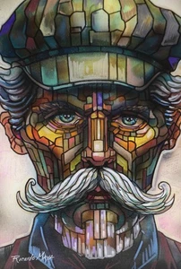RICARDO MAYA Painting Latin American Artist * Man With Cap & Mustache - Picture 1 of 2