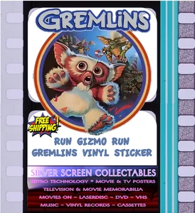Gremlins 1984 Gizmo corriendo de un mal Gremlin vinilo parachoques pegatina publicación gratuita - Imagen 1 de 8