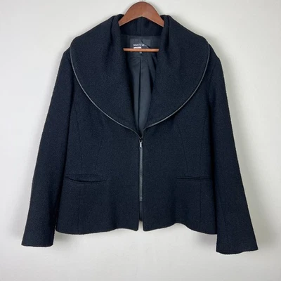 Lafayette 148 Blazer Jacket Womens 18 Black Wool Blend Zip Up Oversized Collar - Image 1 of 4