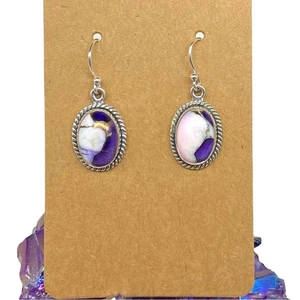 Violet Rose Kingman Turquoise Earrings Solid 925 Sterling Silver Dangle Purple - Picture 1 of 7