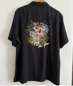 Tommy Bahama Shirt Happy New Year Embroidered On Back Silk Camp L Large NWT - Picture 1 of 10