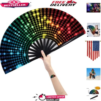Large Folding Rave Fan - Water-Resistant Bamboo Hand Fan for Dancing & Festivals - Image 1 of 4