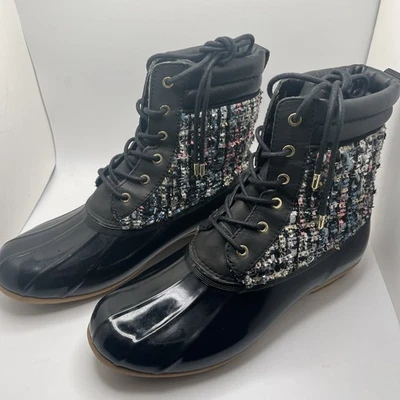 Sam Edelman Women's 9/39 Caldwell Black Calf Tweed Winter Rain Duck Boots Casual - Image 1 of 4