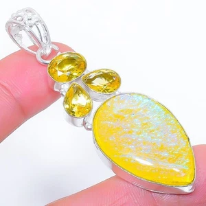 Ciondolo gioiello in argento sterling 925 fatto a mano con onice gialla, piet... - Foto 1 di 5