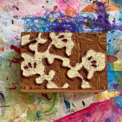 Vintage Hand Carved Speedball Abstract Cherry Blossom Wood Block Printing Stamp - Image 1 of 2