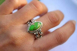 Dazzling Copper Turquoise Gemstone 925 Sterling Silver Ring All Size - Picture 1 of 5