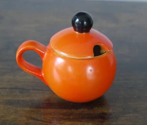 Goebel (marca antigua, antigua) pequeña olla de mostaza naranja cerámica  - Imagen 1 de 4