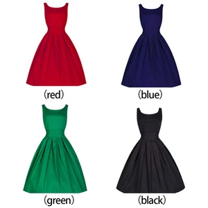 Sommer Stil Vintage ärmellos O-Ausschnitt Damen Kleider Retro großer Saum Übergröße - Bild 1 von 6