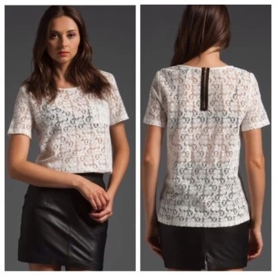 Camiseta Top Marc Jacobs Mujer Rhiannon Blanco Transparente Encaje Mangas Cortas Talla Pequeña Foto 1 de 4