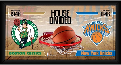 Boston Celtics vs New York Knicks Framed 10x20 House Divided Collage Cover
