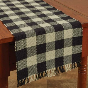 Wicklow Black Tan Check Woven Cotton Country Farmhouse Table Runner  - Picture 1 of 2