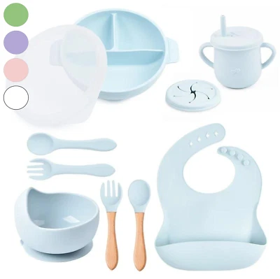 9 Teiliges Silikon Geschirr-Set für Kinder, Kindergeschirr Set mit Strohhalm - Bild 1 von 4