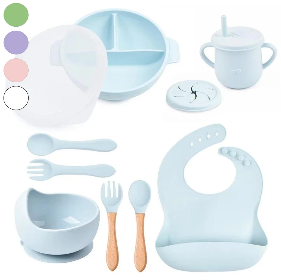 9 Teiliges Silikon Geschirr-Set für Kinder, Kindergeschirr Set mit Strohhalm - Bild 1 von 4