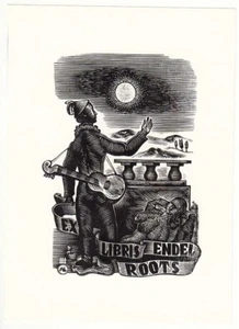1944 ESTONIA Arcadio LAIGO "Endel Roots" Original EX-LIBRIS Vintage BOOKPLATE - Picture 1 of 10