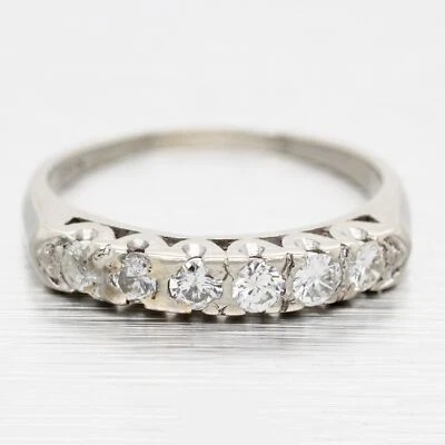Antique Art Deco 0.60ctw Single-Row Diamond Wedding Band Ring - 14k White Gold - Image 1 of 4