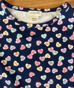 J. Crew Crewcuts Girls XS 4-5 Navy W/ Conversation Hearts LS TieredTDress A+ - Picture 1 of 4