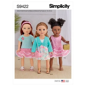 SIMPLICITY 9422 DOLLS CLOTHES Sewing Pattern Size 18" 45.5cms Skirt Top Cardigan - Picture 1 of 4