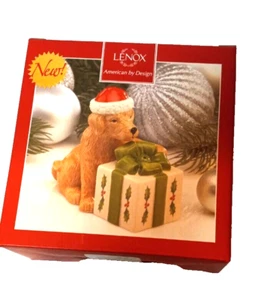 Lenox Salt and Pepper Shakers DOG & PRESENT  Holiday Christmas  ~ NEW Golden Lab - Picture 1 of 5