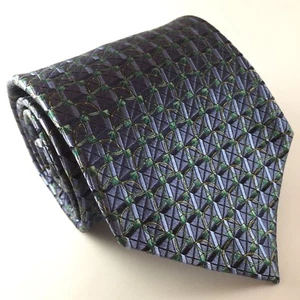 AQUASCUTUM 56L Blue & Green Geometric Silk Mens Neck Tie - Made in England - Picture 1 of 5