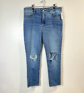 NWT Good American Jeans Size 14 / 32 Light Wash Straight Leg Distressed Stretch - Picture 1 of 11