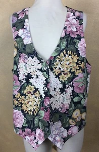Vintage Floral Vest by V Co White Mauve Yellow on Navy Blue 40” Bust/Chest - Picture 1 of 10