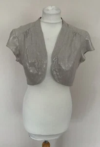 Monsoon Stone Beige Soft Gold Metallic Shimmer Bolero Shrug Jacket Size 14 BNWT - Picture 1 of 11
