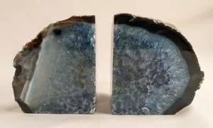 Agate Geode Blue Bookends 4 lbs Beautiful Colors and Patterns - Picture 1 of 7