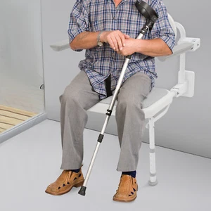 18" Folding Wall Mounted Shower Seat with Armrests & Back for Seniors Disabled - Picture 1 of 20