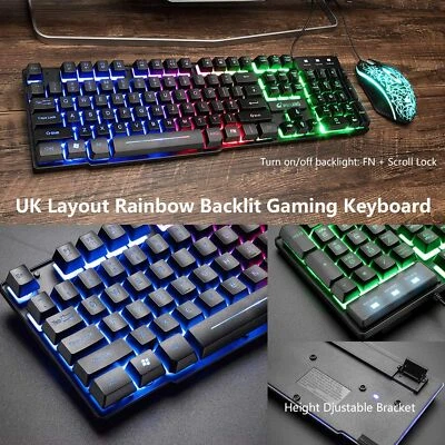 Mechanical Gaming Keyboard UK Layout USB Wire RGB Backlit Keypad PC FullSize lot - Image 1 of 4