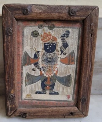 Antique Old Collectible Fine Hand Painted Paper Painting Lord Shrinathji Krishna - Image 1 of 4