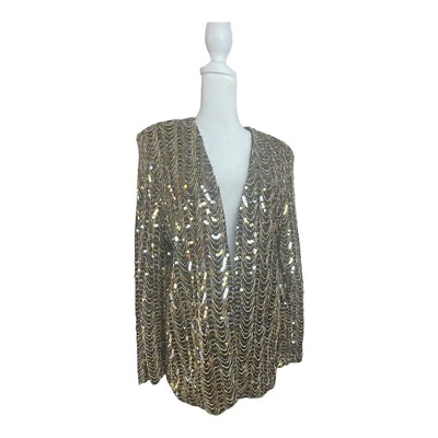 Blazer Teddi Vintage Mujer Mediano Dorado Lentejuelas Disco EE. UU. Manga Larga Bling Años 80 Foto 1 de 4