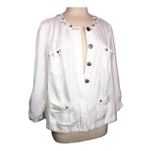 Linen Blend Jacket 16 W Beaded Fray Lightweight Beach Summer Ruby Rd. Rayon - Picture 1 of 6