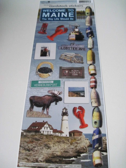 PAPER HOUSE PRODUCTIONS Scrapbooking Stickers Paper House 13" Maine Lobster Lighthouse Moose Berries