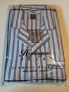 Vintage Hemingway Point Flanell Pyjama Herren Large gestreift 2-teilig Hemd Hose Neu - Bild 1 von 6
