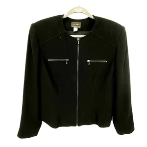 Louben Cropped Zipper Jacket Top Shoulder Pads Black Size 12 - Picture 1 of 10
