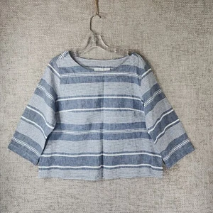 Sigrid Olsen Top Womens Large Linen Blend Crop Striped Nautical Coastal Preppy - Picture 1 of 10