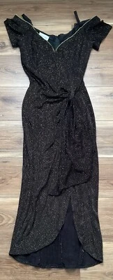 DE COLECCIÓN - BETSY & ADAM - VESTIDO NEGRO Y DORADO CON HOMBROS DESCUBIERTOS - TALLA 9-10 Foto 1 de 4