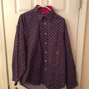 Tommy Hilfiger Mens Large Button Down Shirt Long Sleeve Blue All Over Print - Picture 1 of 6