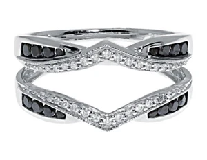 10k White Gold Ladies Black White Diamond Engagement Ring Enhancer Jacket 1/2 ct - Picture 1 of 5