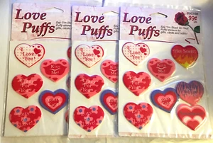Vintage 2002 Lot of 3 LOVE PUFF Stickers Heart Shape Valentine Unopened Package - Picture 1 of 4