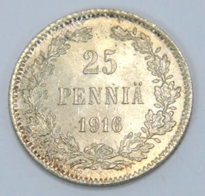 RUSSIA FINLAND 25 PENNIA 1916 OLD SILVER COIN - Picture 1 of 2