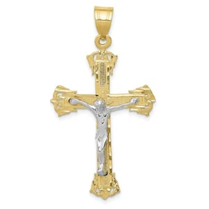 Real 10kt Two-tone Diamond-cut Crucifix Pendant - Picture 1 of 4