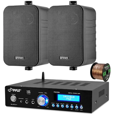 Pyle PDA5BU 200W Bluetooth Stereo USB Amp Receiver, 2x 4'' 30W Speakers, Wire - Image 1 of 4